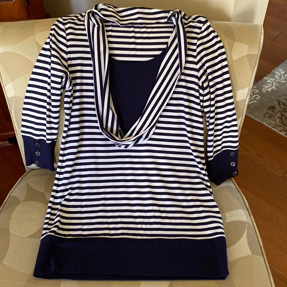 Navy Blue and White Long Top